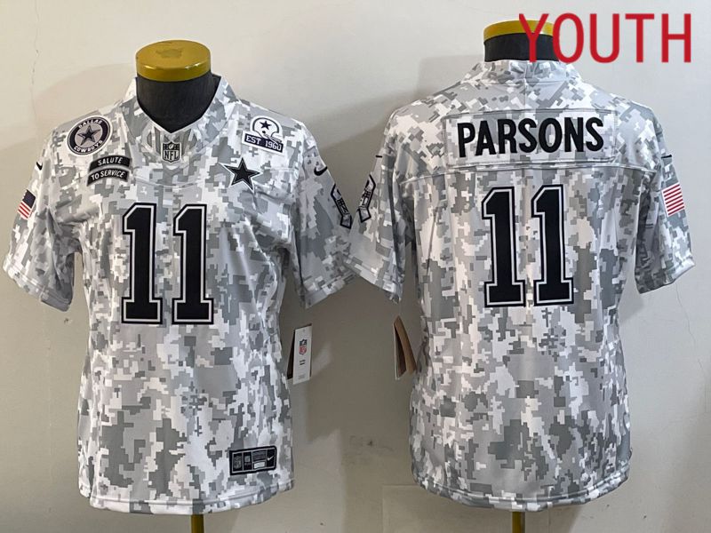 Youth Dallas Cowboys #11 Parsons Nike Arctic Camo 2024 Salute to Service Limited NFL Jersey style 4